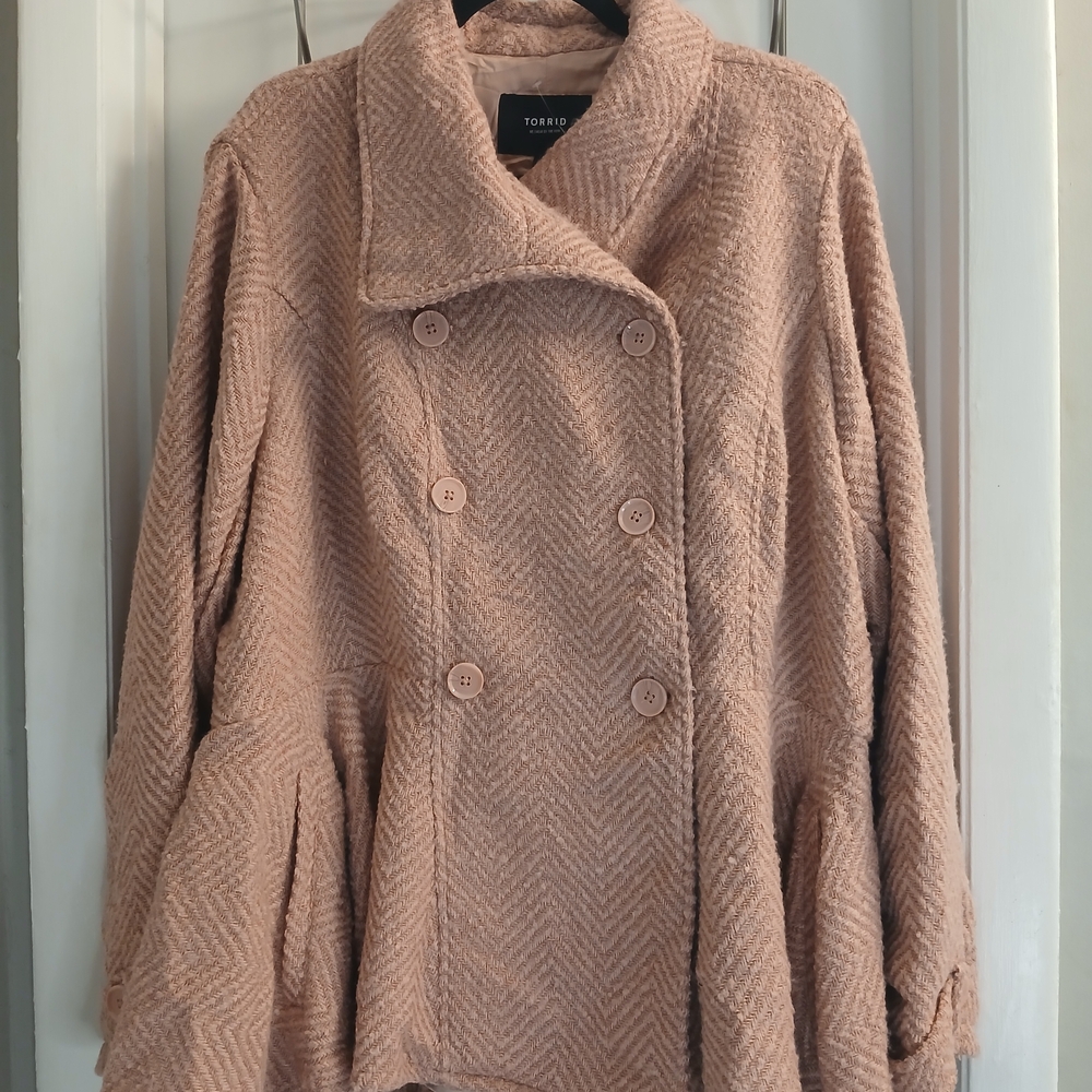 New! Torrid Blush Double-Breasted Peplum Fit & Flare Pea Coat Torrid Size 4